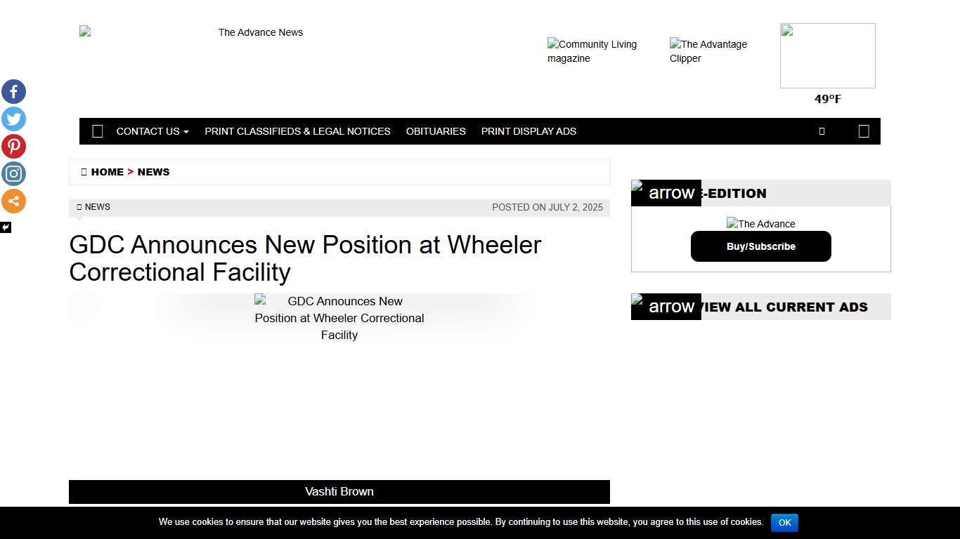 GDC Announces New Position at Wheeler Correctional Facility – The Advance News