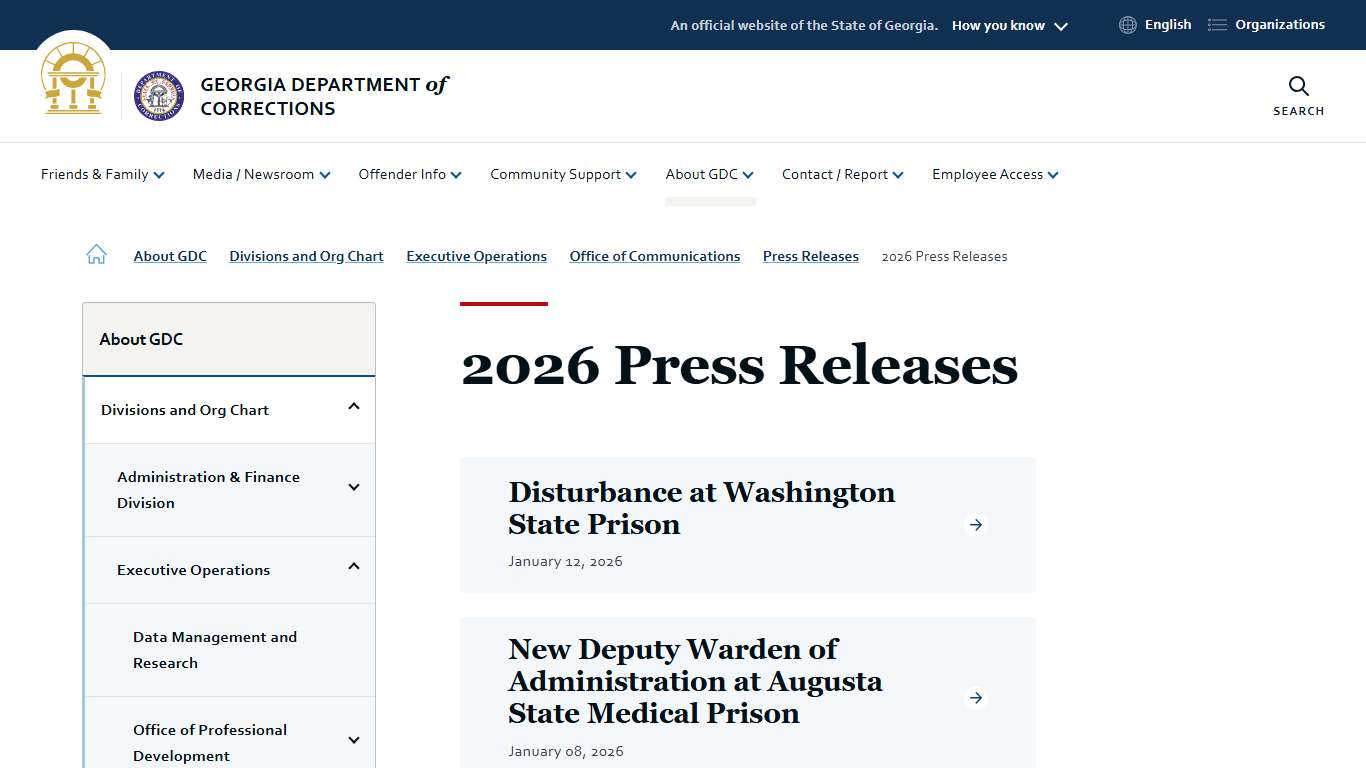 2026 Press Releases | Georgia Department of Corrections